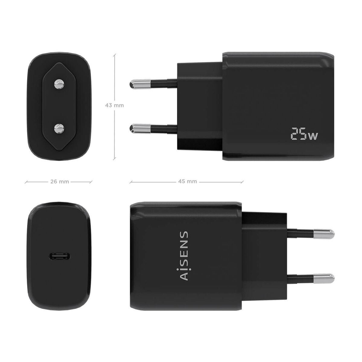 Picture of Wall Charger Aisens A110-0757 Black 25 W