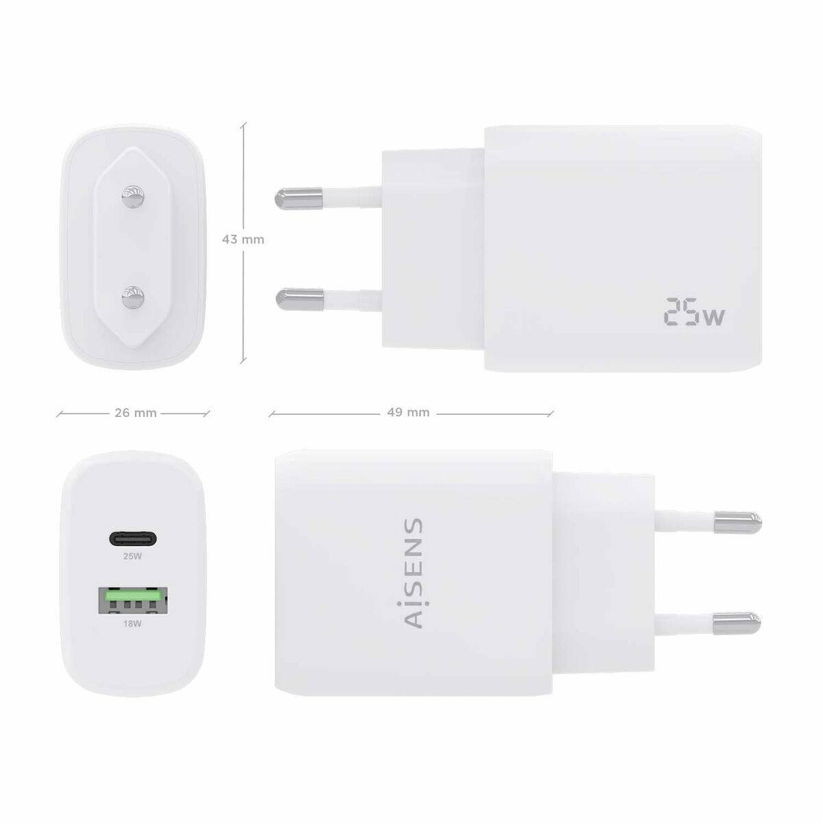 Wall Charger Aisens A110-0758 White Multicolour 25 W 50 W