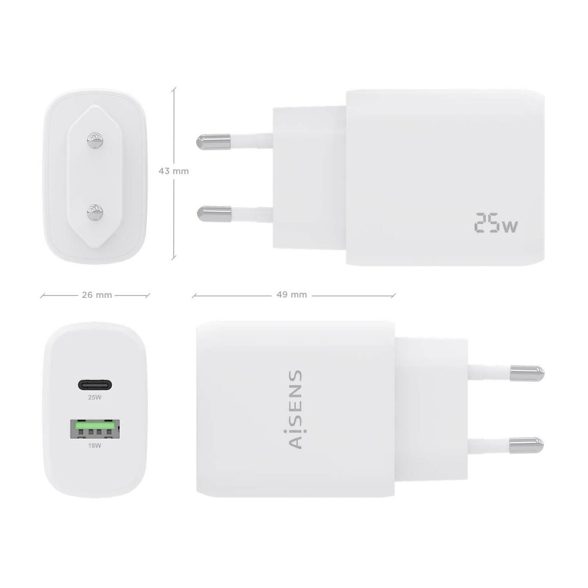 Wall Charger Aisens A110-0758 White Multicolour 25 W 50 W