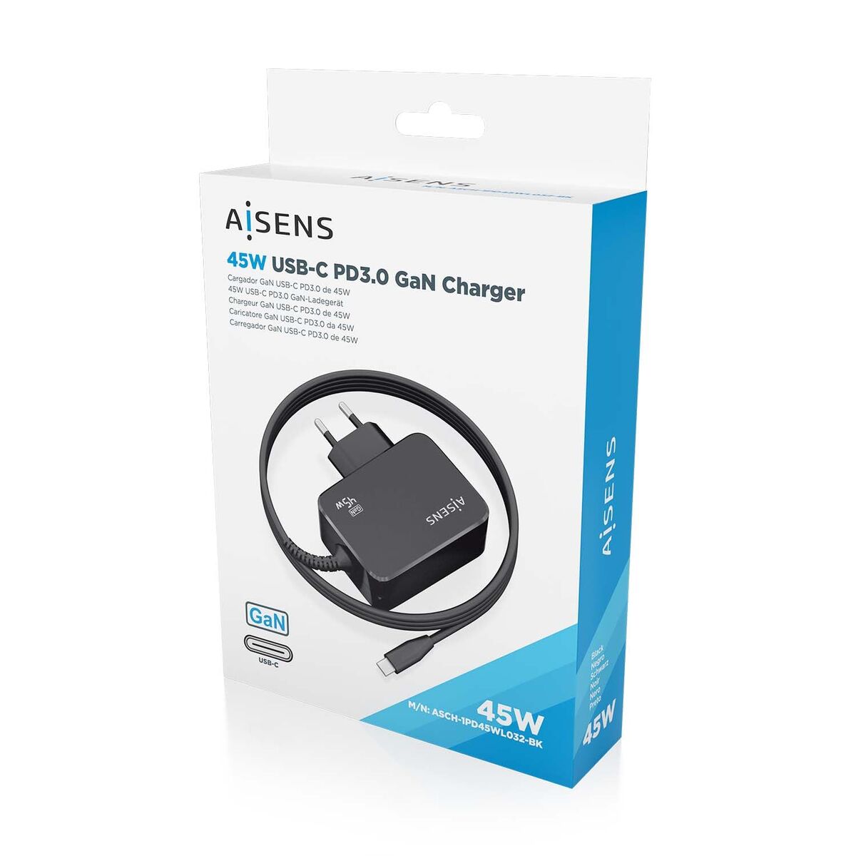 Wall Charger Aisens ASCH-1PD45WL032-BK Black Multicolour 45 W