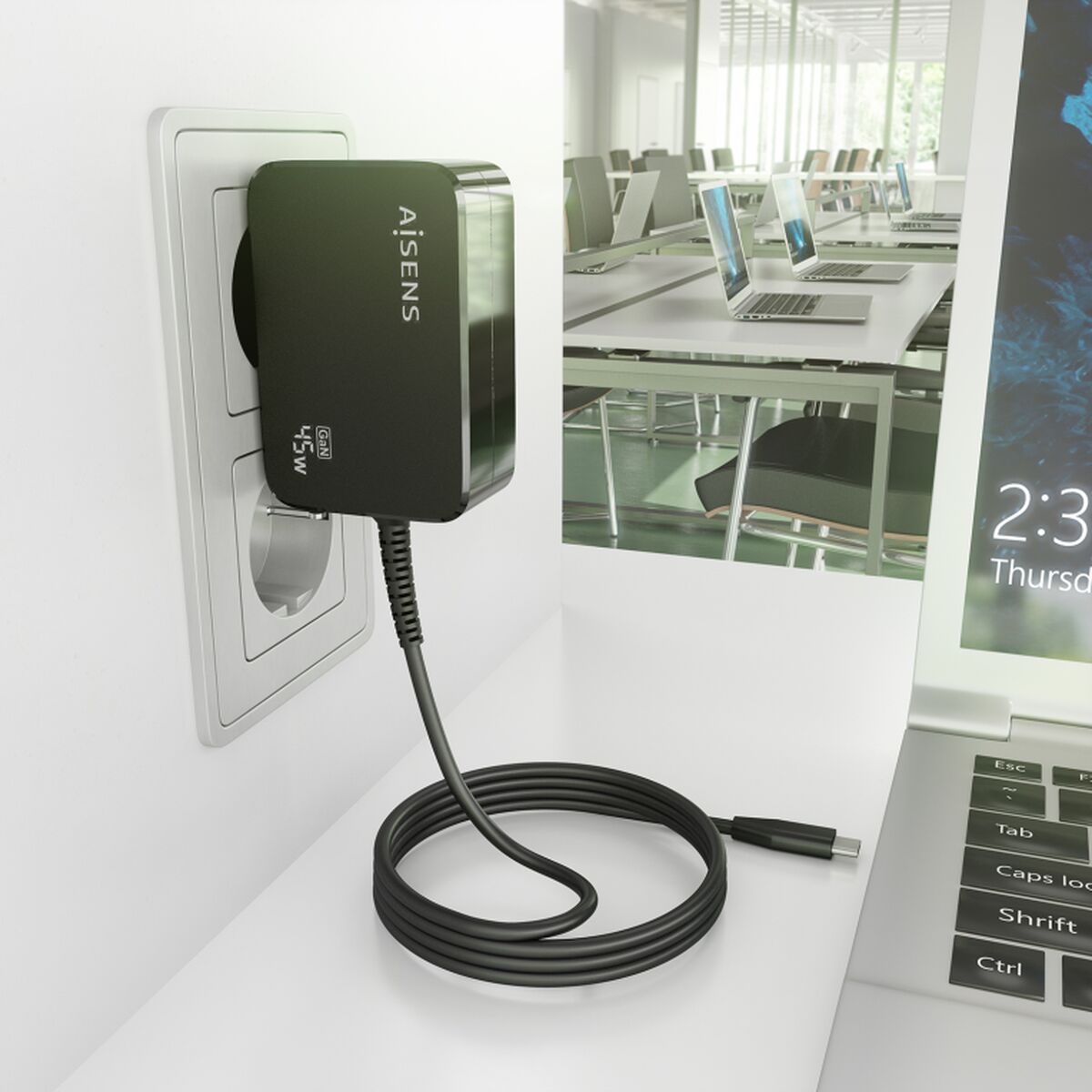 Wall Charger Aisens ASCH-1PD45WL032-BK Black Multicolour 45 W