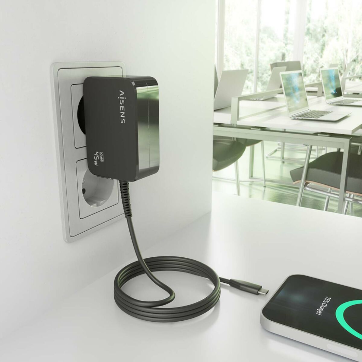 Wall Charger Aisens ASCH-1PD45WL032-BK Black Multicolour 45 W