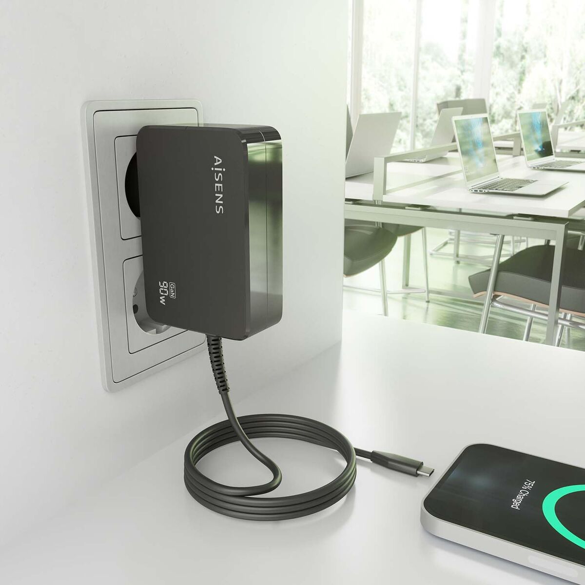 Wall Charger Aisens ASCH-1PD90WL034-BK Black Multicolour 95 W 90 W