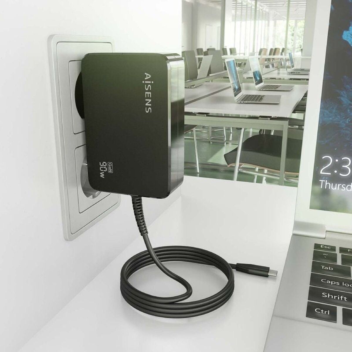 Wall Charger Aisens ASCH-1PD90WL034-BK Black Multicolour 95 W 90 W