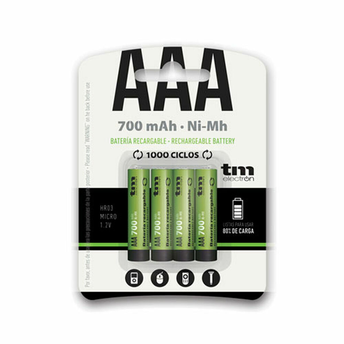 Piles Rechargeables TM Electron R03 700 mAh Ni-Mh