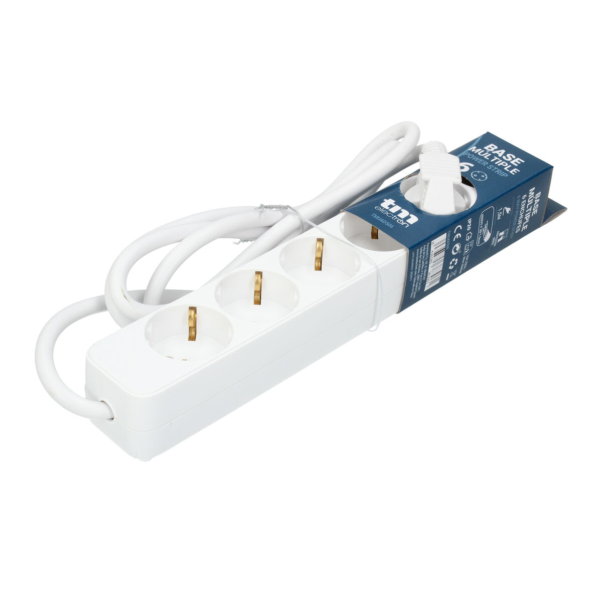 Image de 6-socket plugboard without power switch TM Electron TMUAD506 White 3680 W (1,5 m)