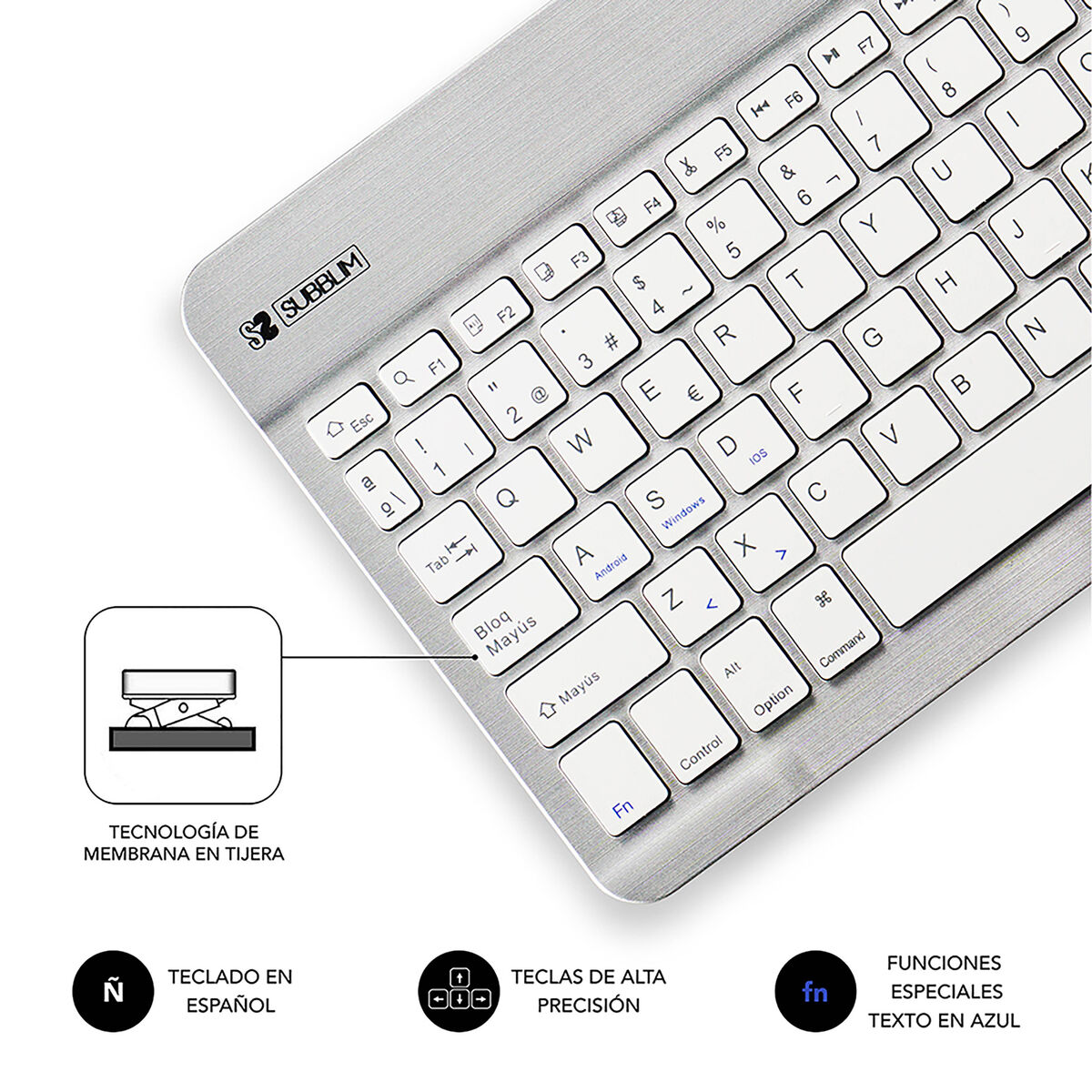 Picture of Bluetooth Keyboard Subblim SUB-KBT-SM0001 Silver Spanish Qwerty