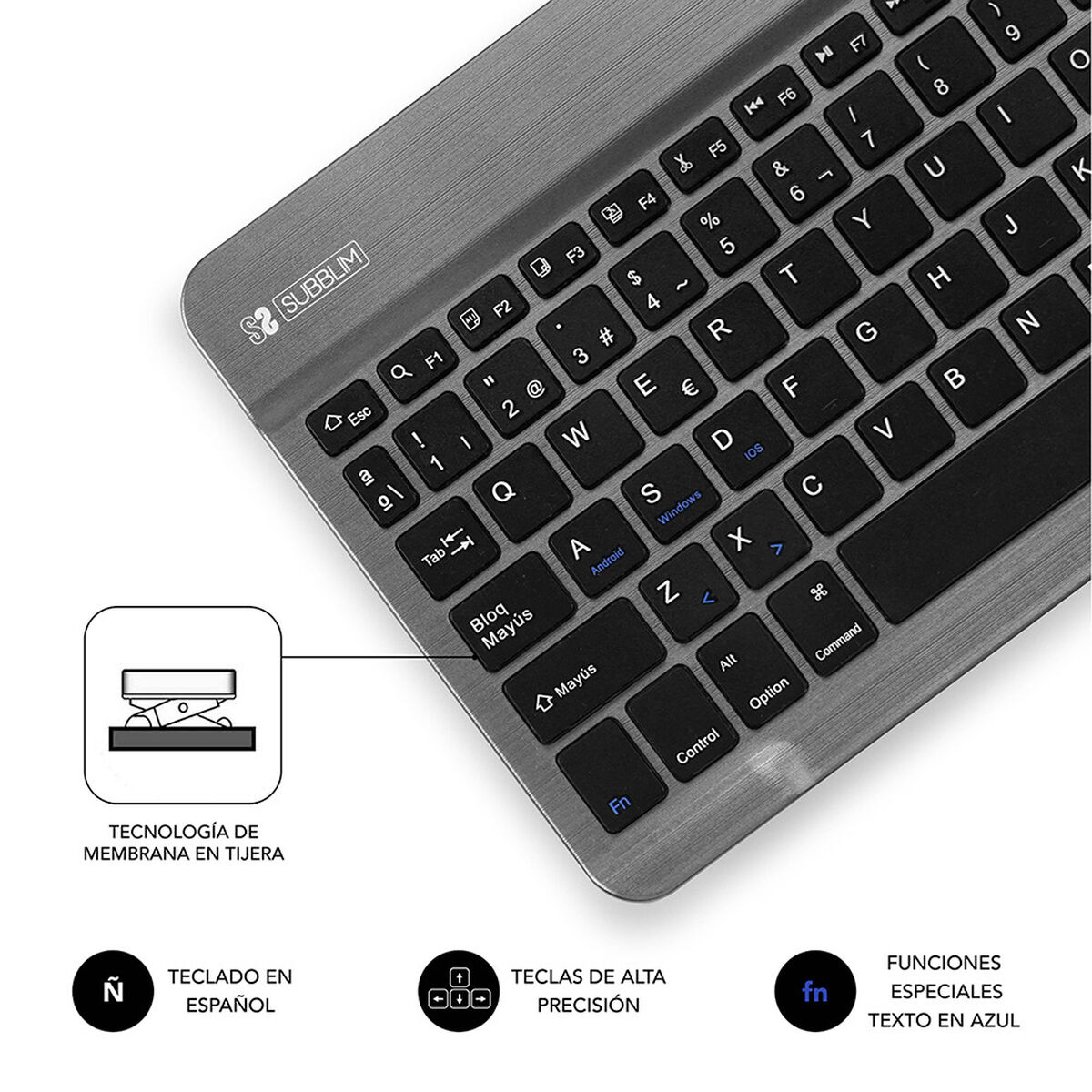 Picture of Bluetooth Keyboard Subblim SUB-KBT-SM0002 Grey Spanish Qwerty