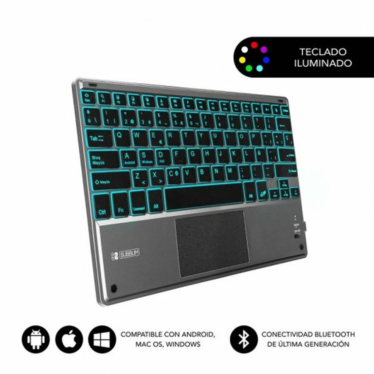 Picture of Keyboard with Touchpad Subblim SUB-KBT-SMBT51 Grey Multicolour Spanish Qwerty QWERTY