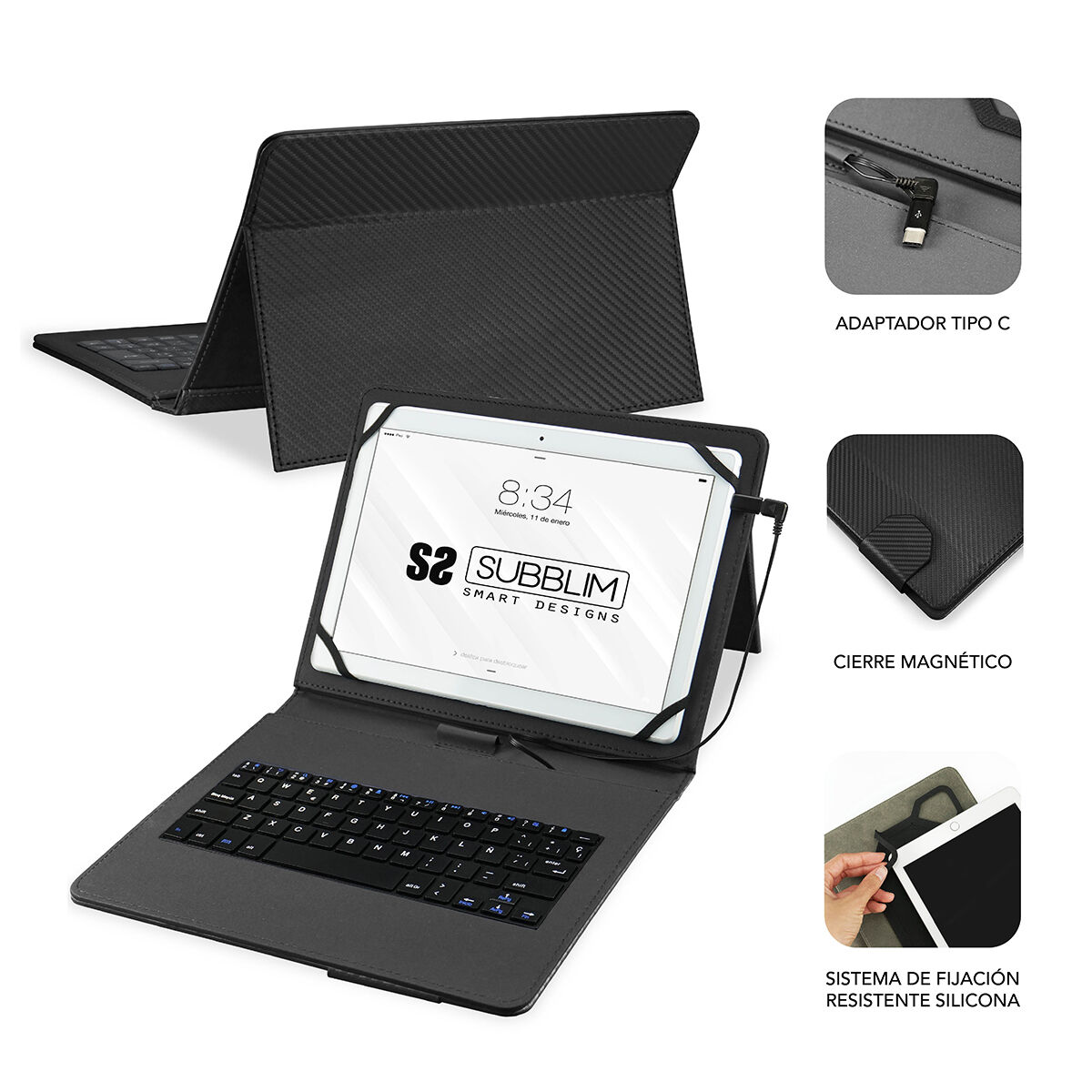 Picture of Case for Tablet and Keyboard Subblim SUB-KT1-USB001 Black Spanish Qwerty