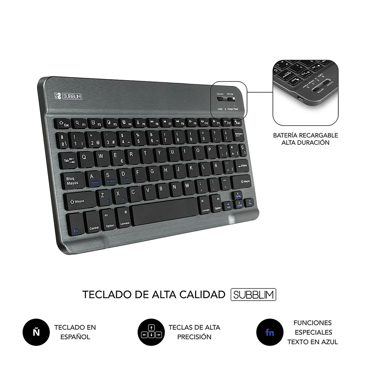 Picture of Case for Tablet and Keyboard Subblim SUB-KT2-BT0001 Black Grey Spanish Qwerty