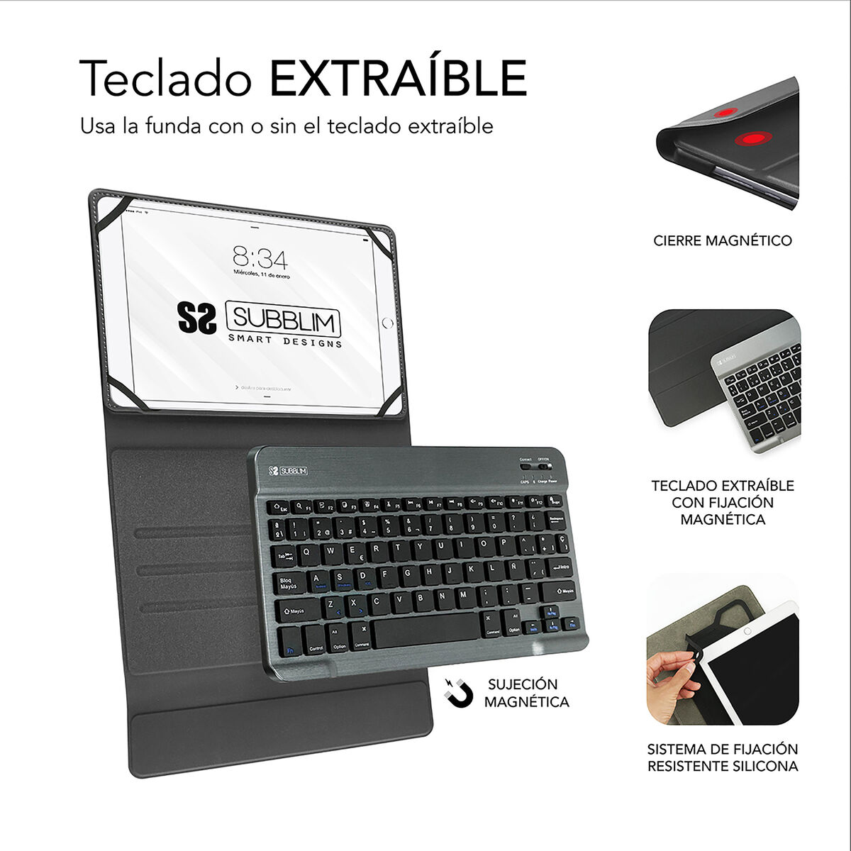 Picture of Case for Tablet and Keyboard Subblim SUB-KT2-BT0001 Black Grey Spanish Qwerty