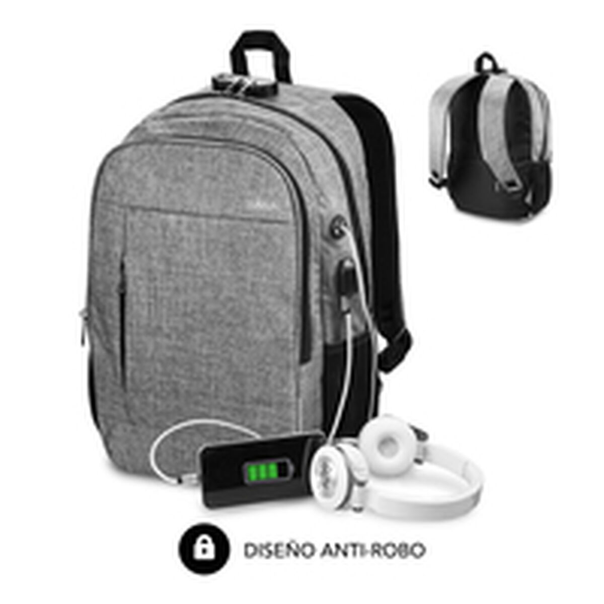 Picture of Rucksack for Laptop and Tablet with USB Output Subblim SUB-BP-1UL0001 Grey