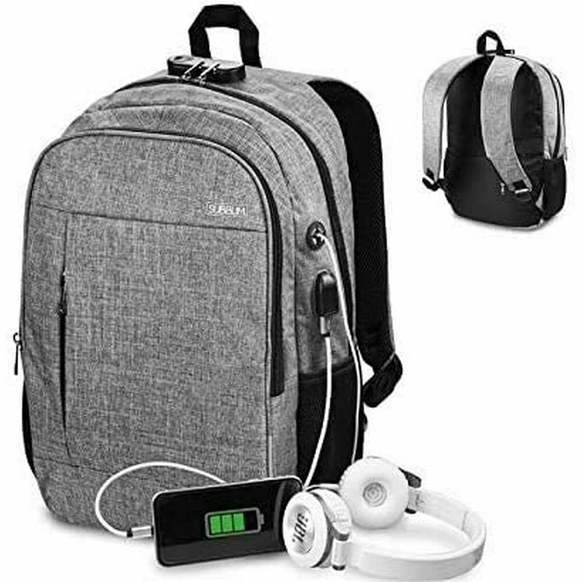 Sac à Dos pour Portable et Tablette avec Sortie USB Subblim Mochila para Portátil Urban Lock Backpack 16" Grey