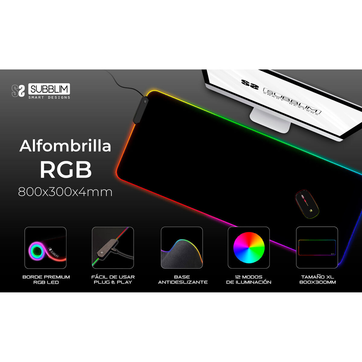 Bild von Mouse Mat Subblim SUBMP-02RGB01 Black Multicolour