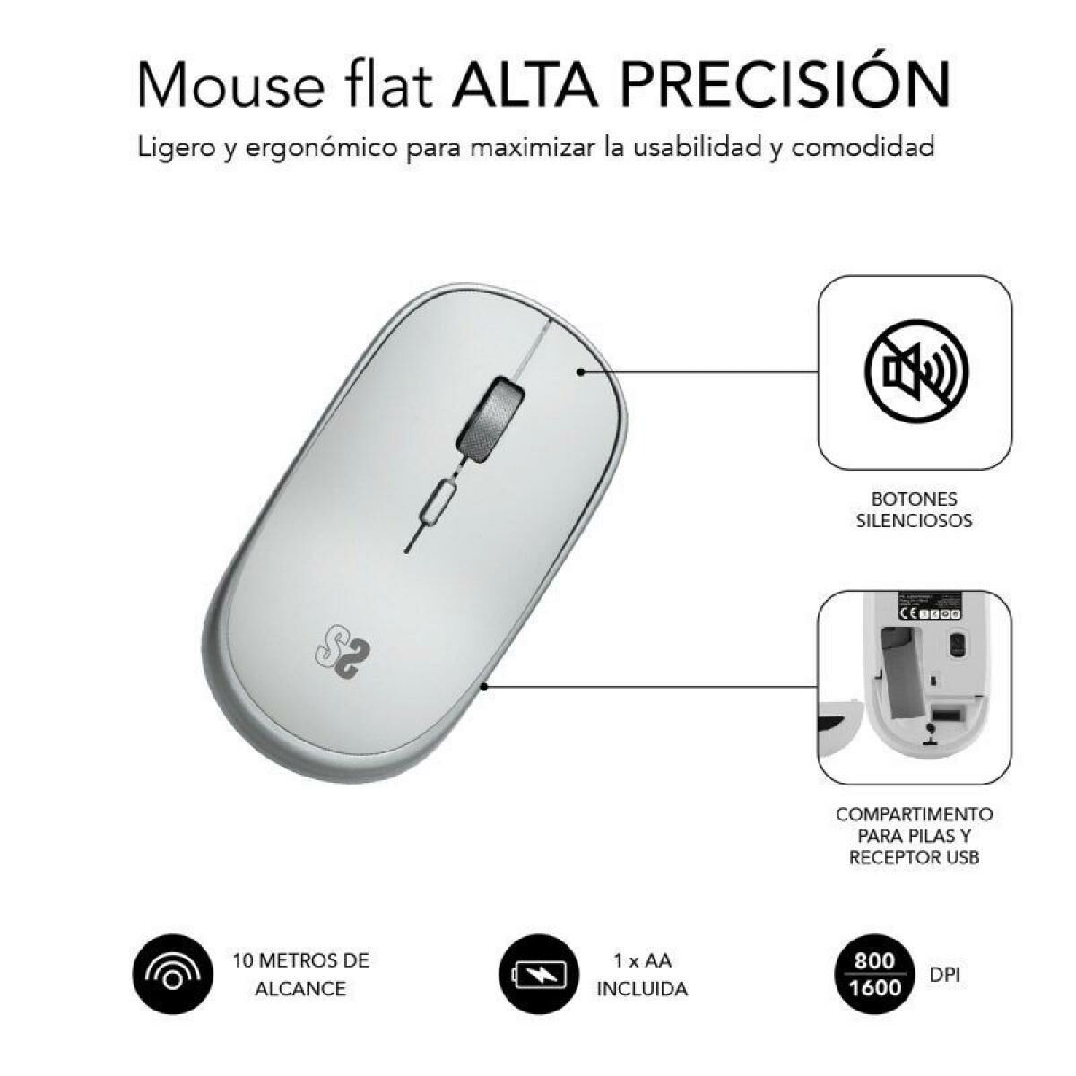Picture of Mini Optical Mouse Subblim SUBMO-RFM0001 Silver 1600 dpi