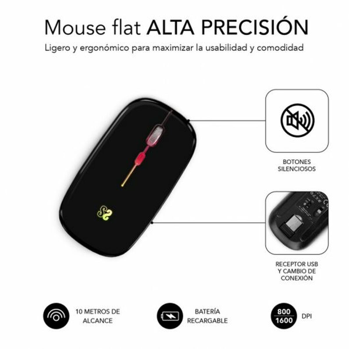 Picture of Mouse Subblim SUBMO-LDFLAT1 Black 1600 dpi