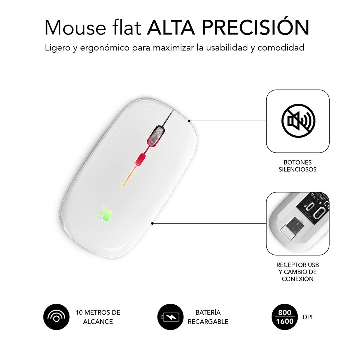 Picture of Wireless Bluetooth Mouse Subblim SUBMO-LDFLAT2 White 1600 dpi