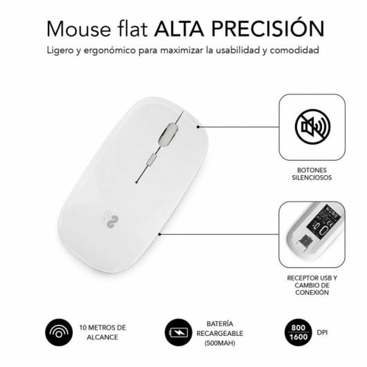 Picture of Wireless Bluetooth Mouse Subblim SUBMO-DFLAT21 White 1600 dpi