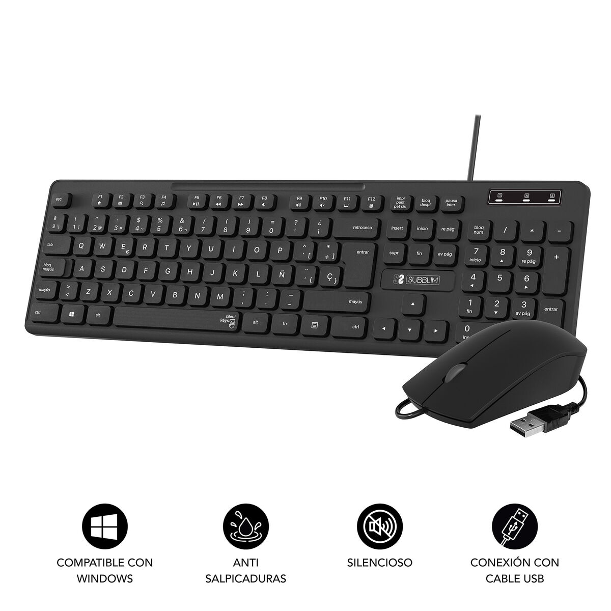 Picture of Keyboard and Mouse Subblim SUBKBC-CSSK01 Black QWERTY