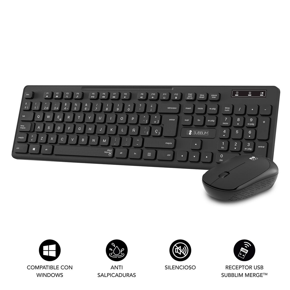 Picture of Keyboard and Wireless Mouse Subblim SUBKBC-CSSW10 Black Spanish Qwerty QWERTY