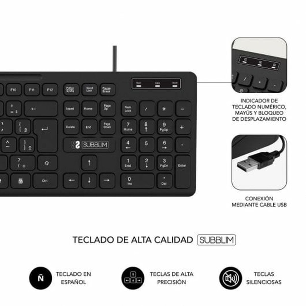 Bild von Keyboard Subblim SUBKBC-0SSK50 Black Spanish Qwerty QWERTY