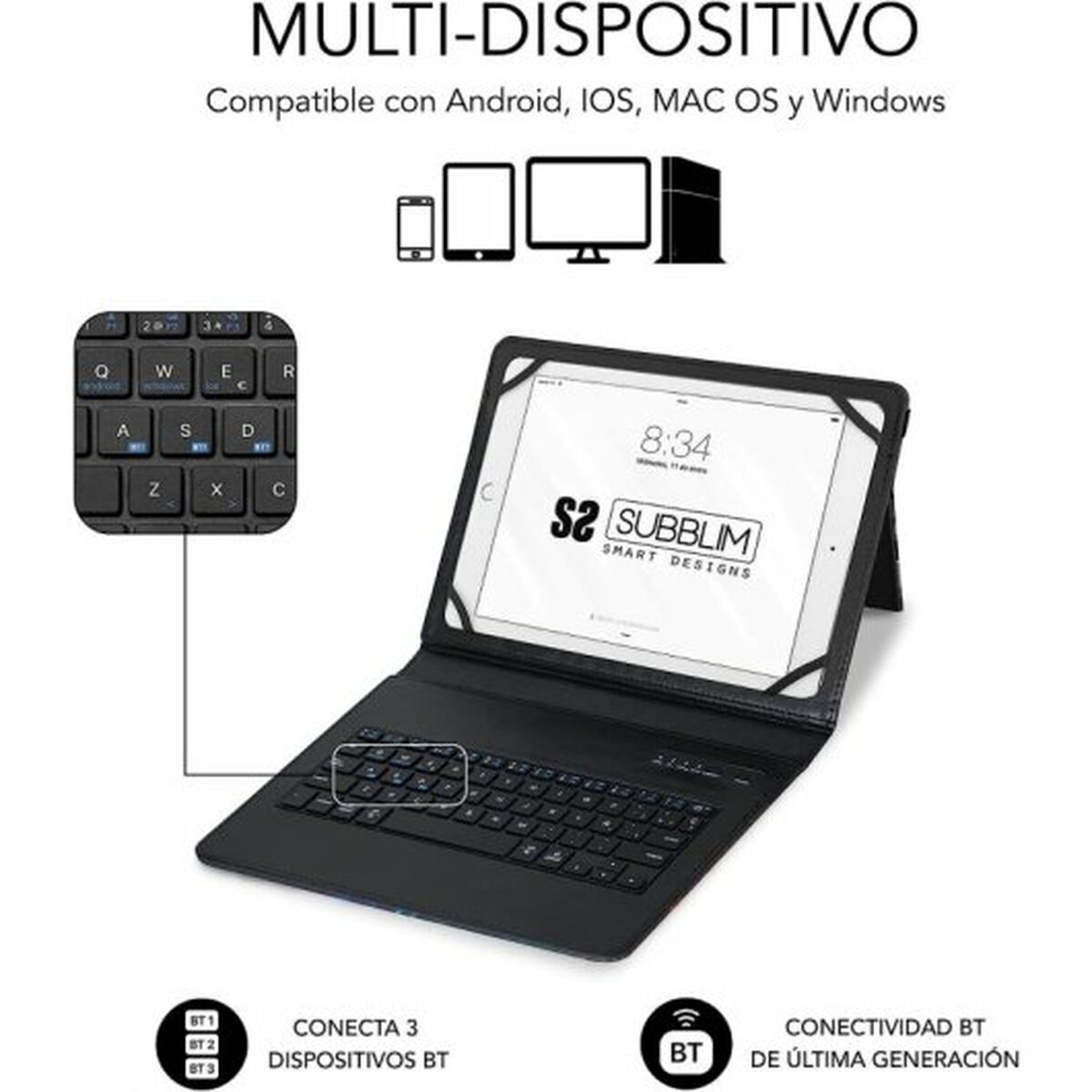 Picture of Case for Tablet and Keyboard Subblim SUBKT5-BTTB01 Multicolour Spanish Qwerty QWERTY (1 Unit)