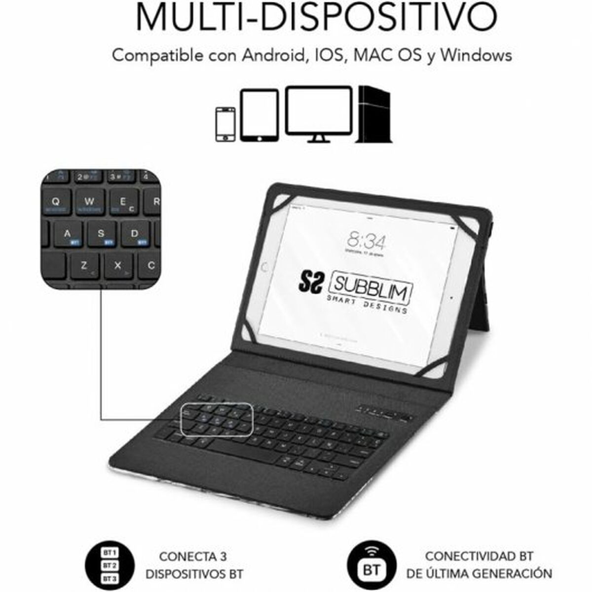 Image de Case for Tablet and Keyboard Subblim SUBKT5-BTTW10 Multicolour Spanish Qwerty QWERTY (1 Unit)