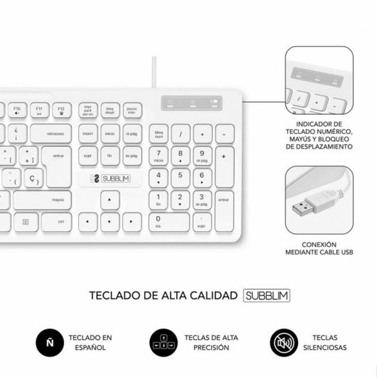 Picture of Keyboard Subblim SUBKBC-0SSK51 White Spanish Qwerty