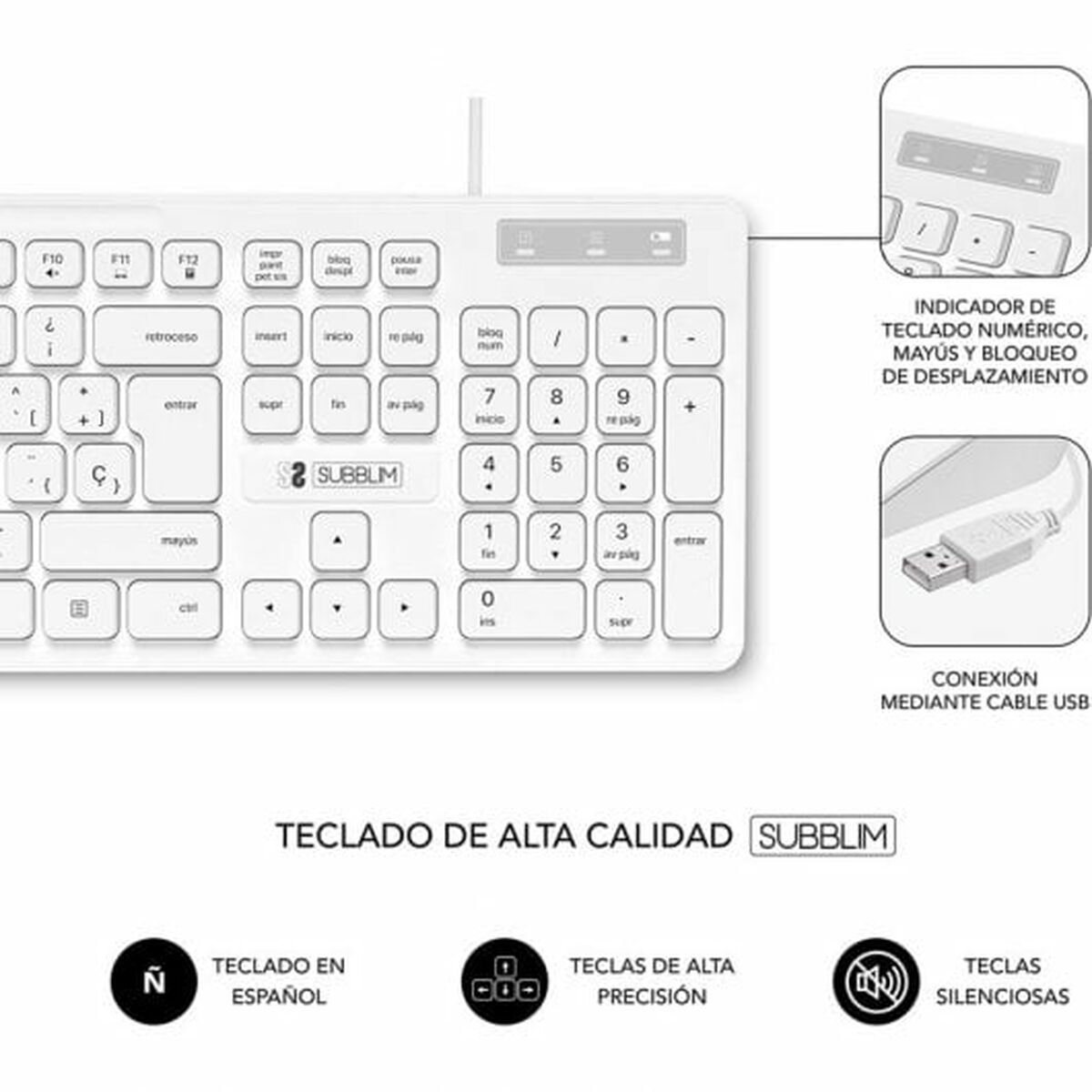 Picture of Keyboard and Mouse Subblim SUBKBC-CSSK02 White Spanish Qwerty QWERTY