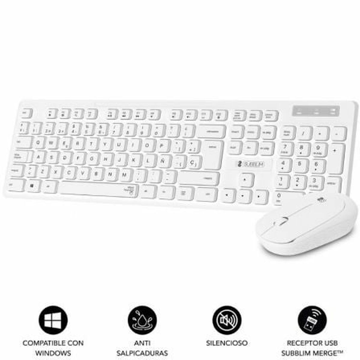Picture of Keyboard and Wireless Mouse Subblim SUBKBC-CSSW11 White Spanish Qwerty