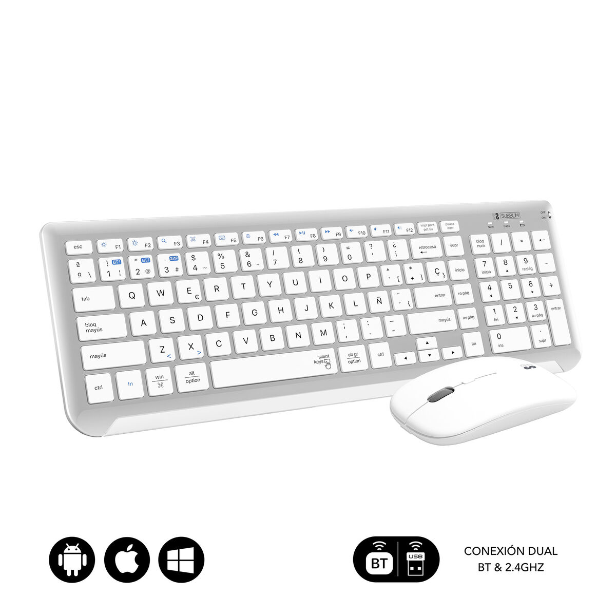 Picture of Keyboard and Wireless Mouse Subblim SUBKBC-DCEP10 Silver Spanish Qwerty