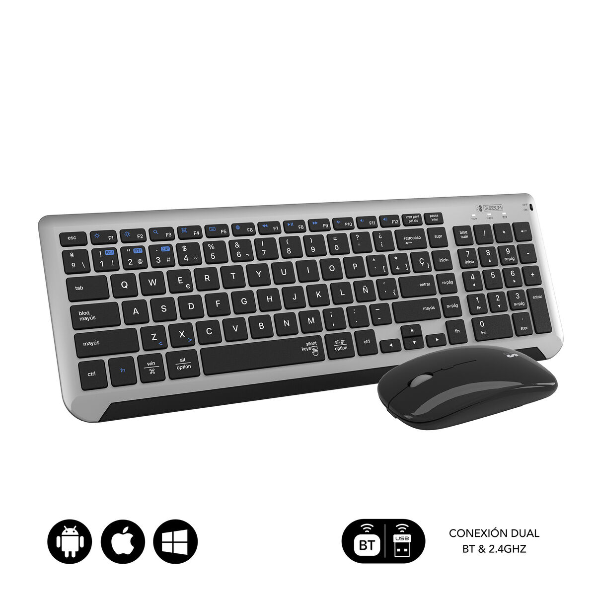 Picture of Keyboard and Wireless Mouse Subblim SUBKBC-DCEP20 Grey Spanish Qwerty