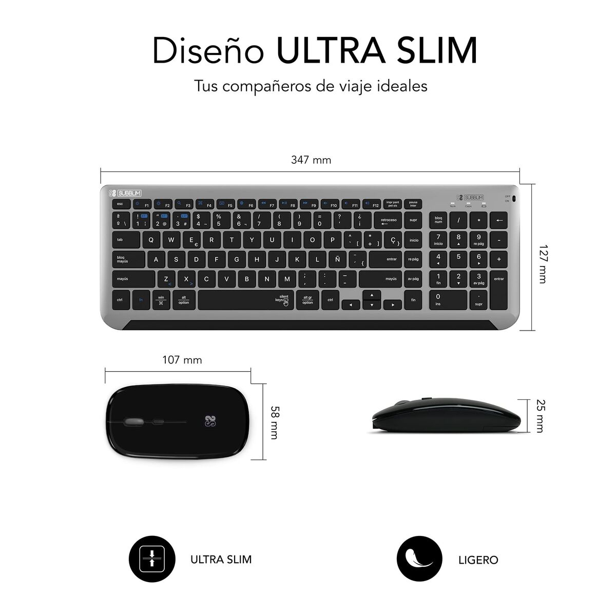 Picture of Keyboard and Wireless Mouse Subblim SUBKBC-DCEP20 Grey Spanish Qwerty