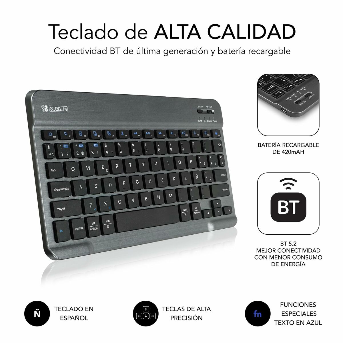 Afbeeldingen van Tablet cover Subblim SUBKT3-BTS060 Black Spanish Qwerty