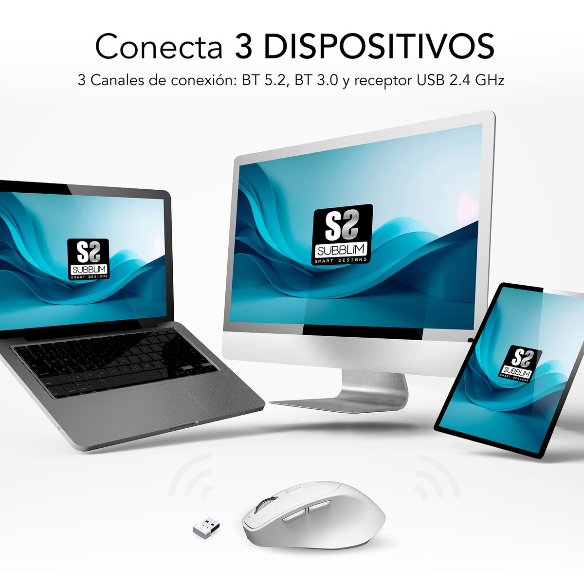 Picture of Wireless Mouse Subblim SUBMO-EDCON02 White 2400 dpi