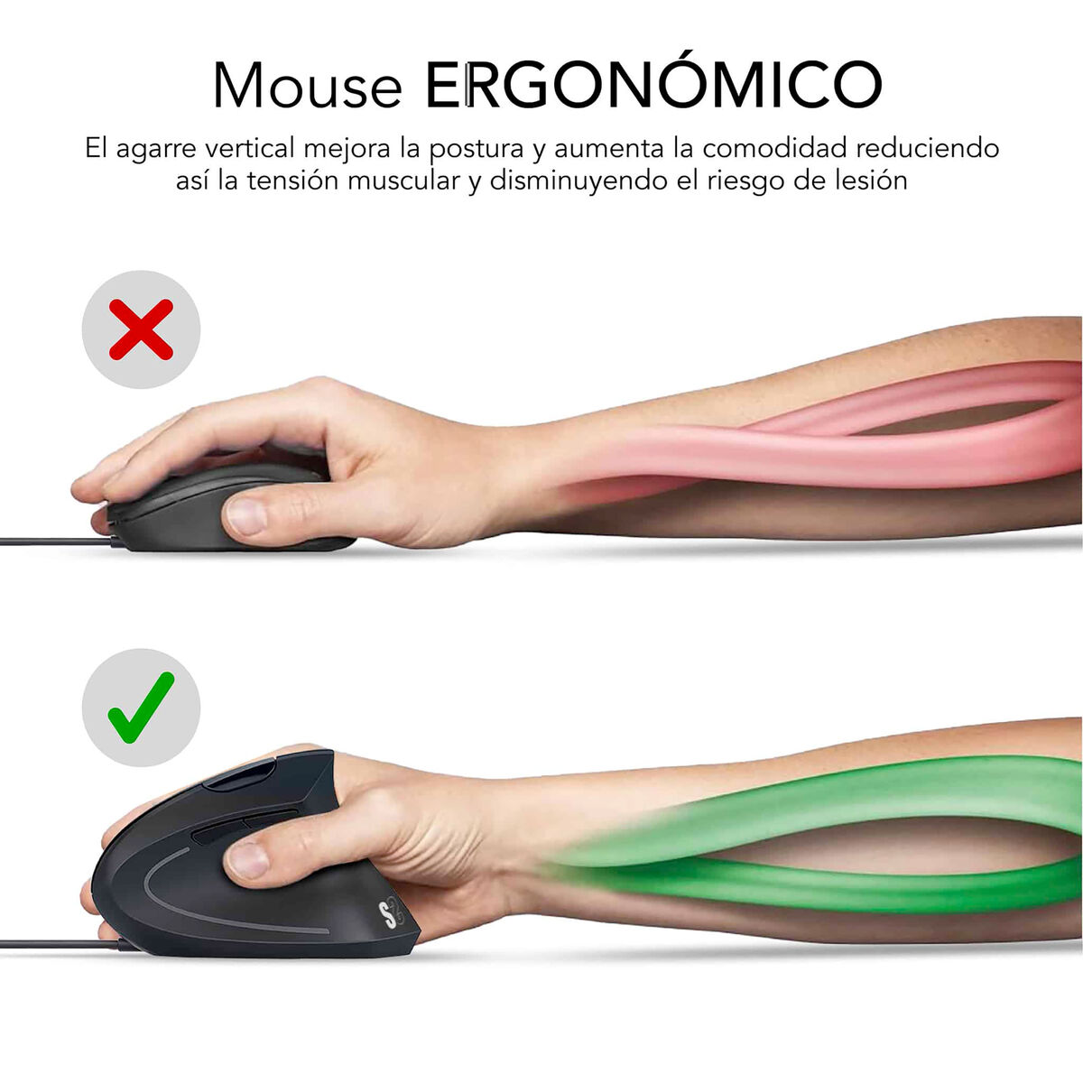 Picture of Ergonomic Optical Mouse Subblim SUBMO-EDGVU01 Black 1600 dpi