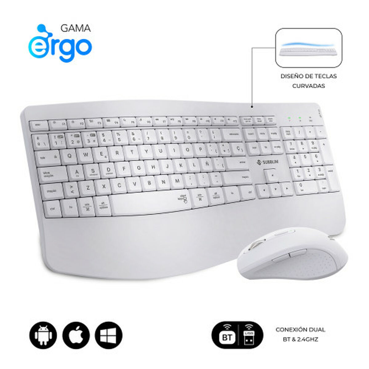 Picture of Keyboard and Mouse Subblim OFFICE PROWAVE White Spanish Qwerty QWERTY