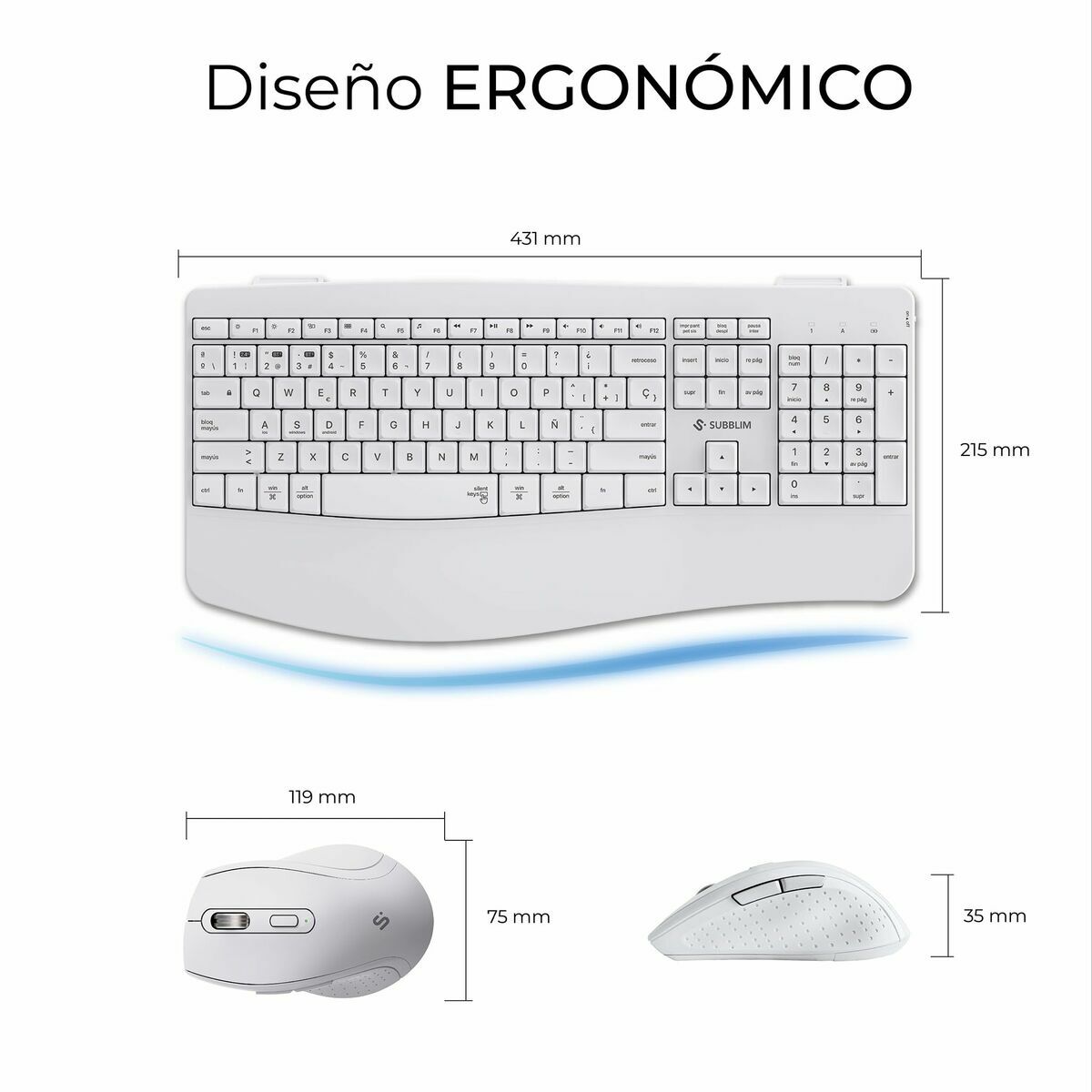Picture of Keyboard and Mouse Subblim OFFICE PROWAVE White Spanish Qwerty QWERTY
