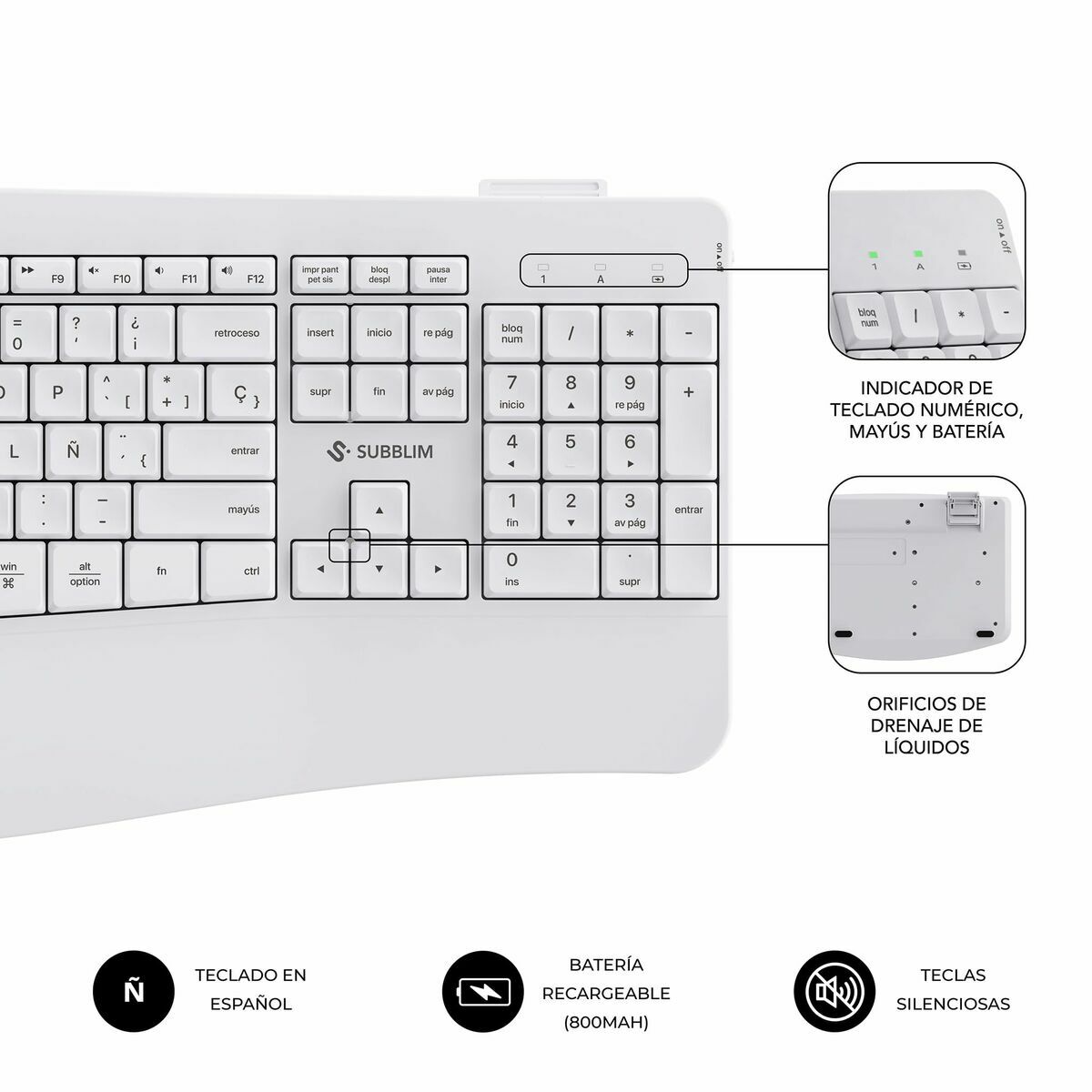 Picture of Keyboard and Mouse Subblim OFFICE PROWAVE White Spanish Qwerty QWERTY