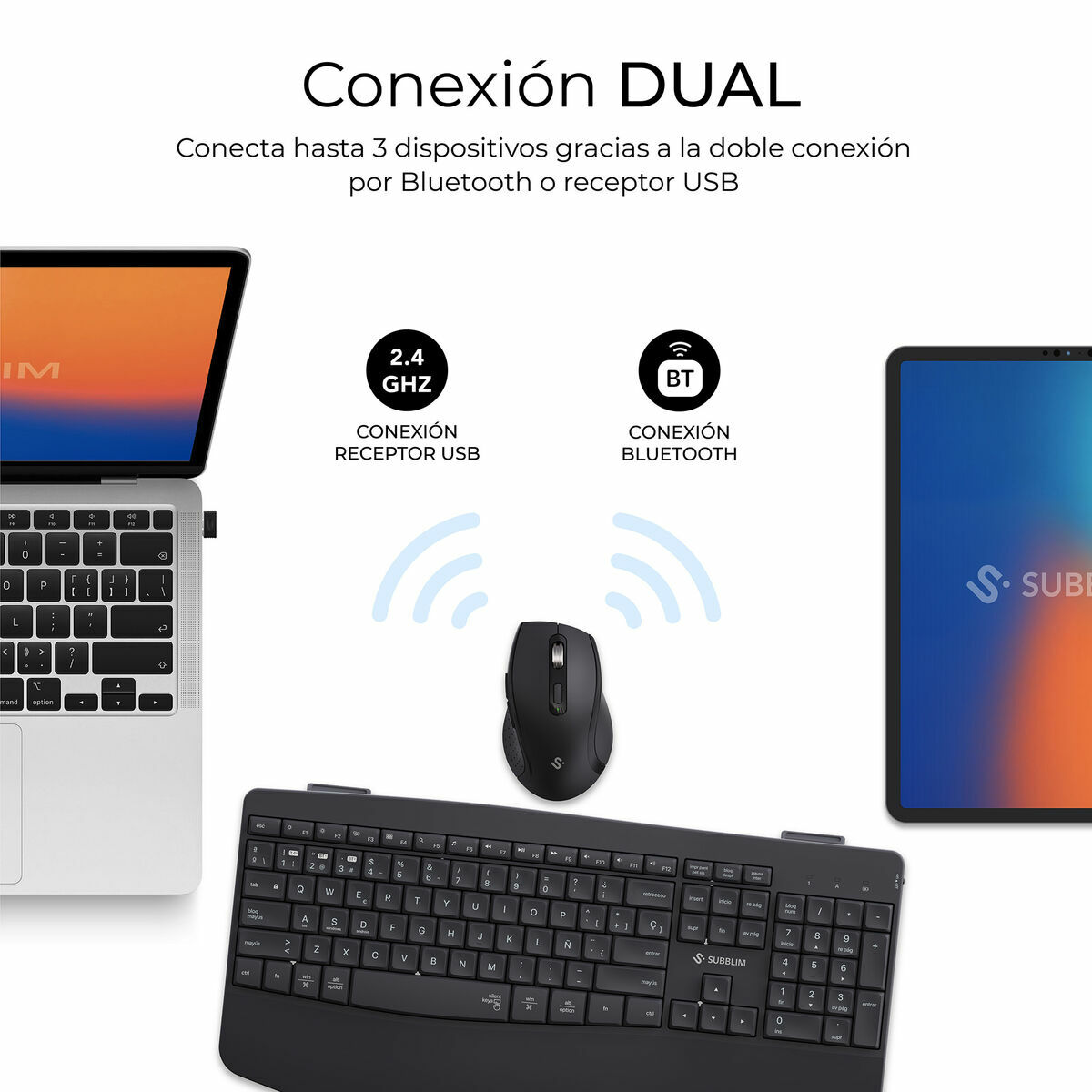 Picture of Keyboard and Mouse Subblim OFFICE PROWAVE Black Spanish Qwerty QWERTY
