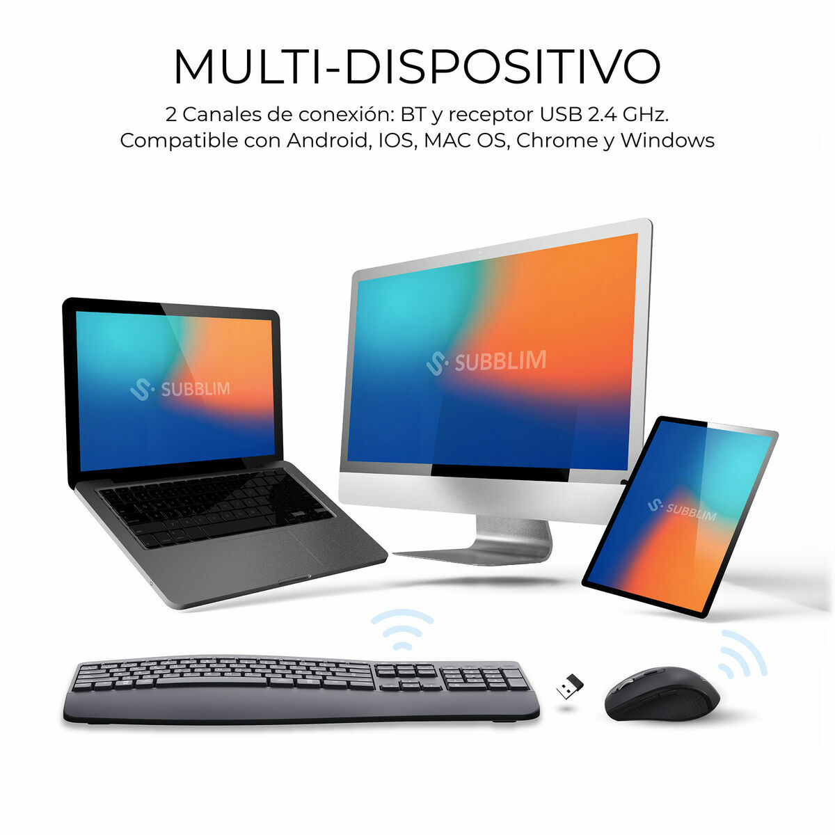 Picture of Keyboard and Mouse Subblim OFFICE PROWAVE Black Spanish Qwerty QWERTY