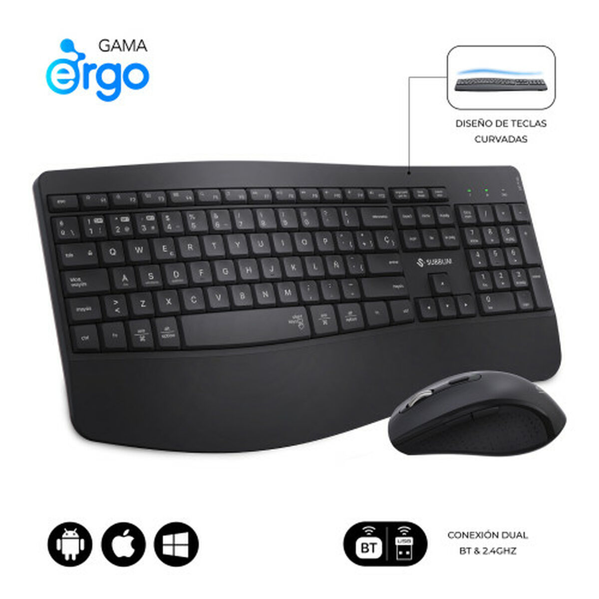 Picture of Keyboard and Mouse Subblim OFFICE PROWAVE Black Spanish Qwerty QWERTY