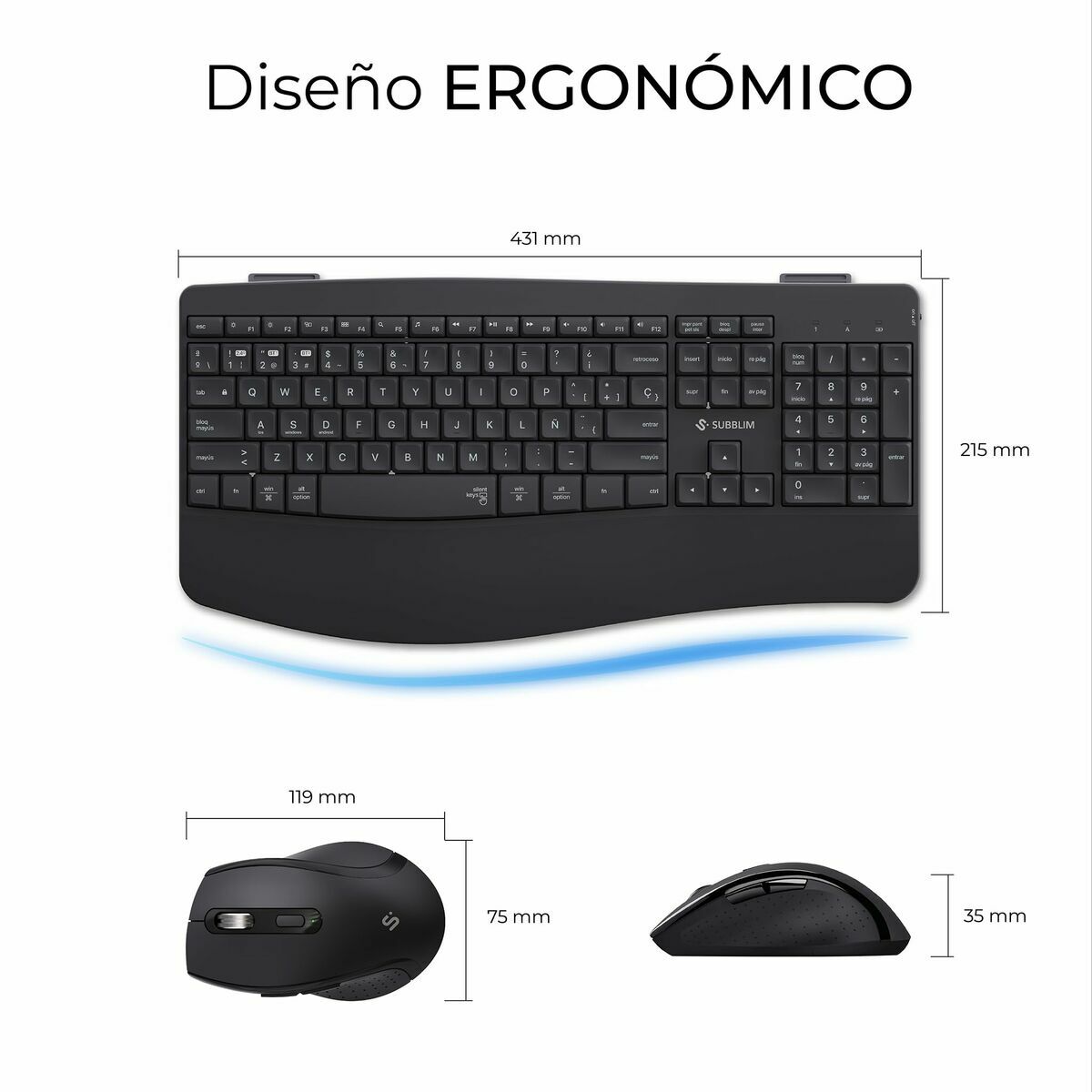 Picture of Keyboard and Mouse Subblim OFFICE PROWAVE Black Spanish Qwerty QWERTY