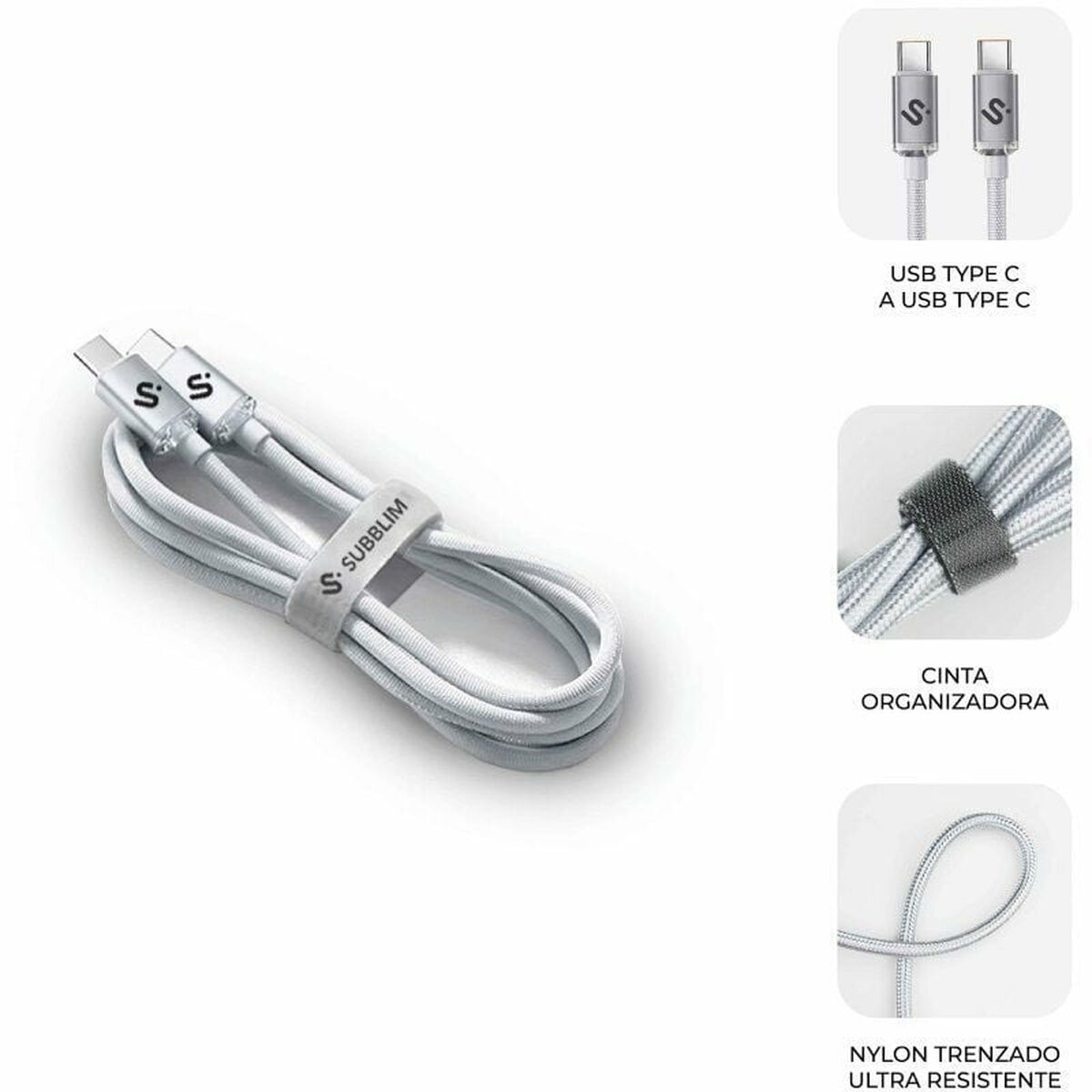 Image secondaire de Câble USB-C vers USB-C Subblim SUBCAB-C06011 2 m Blanc