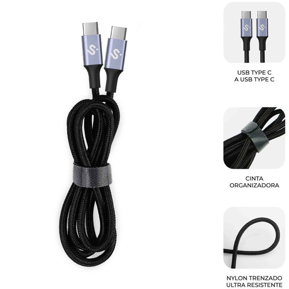 Image secondaire de Câble USB-C vers USB-C Subblim SUBCAB-C10002 2 m Noir