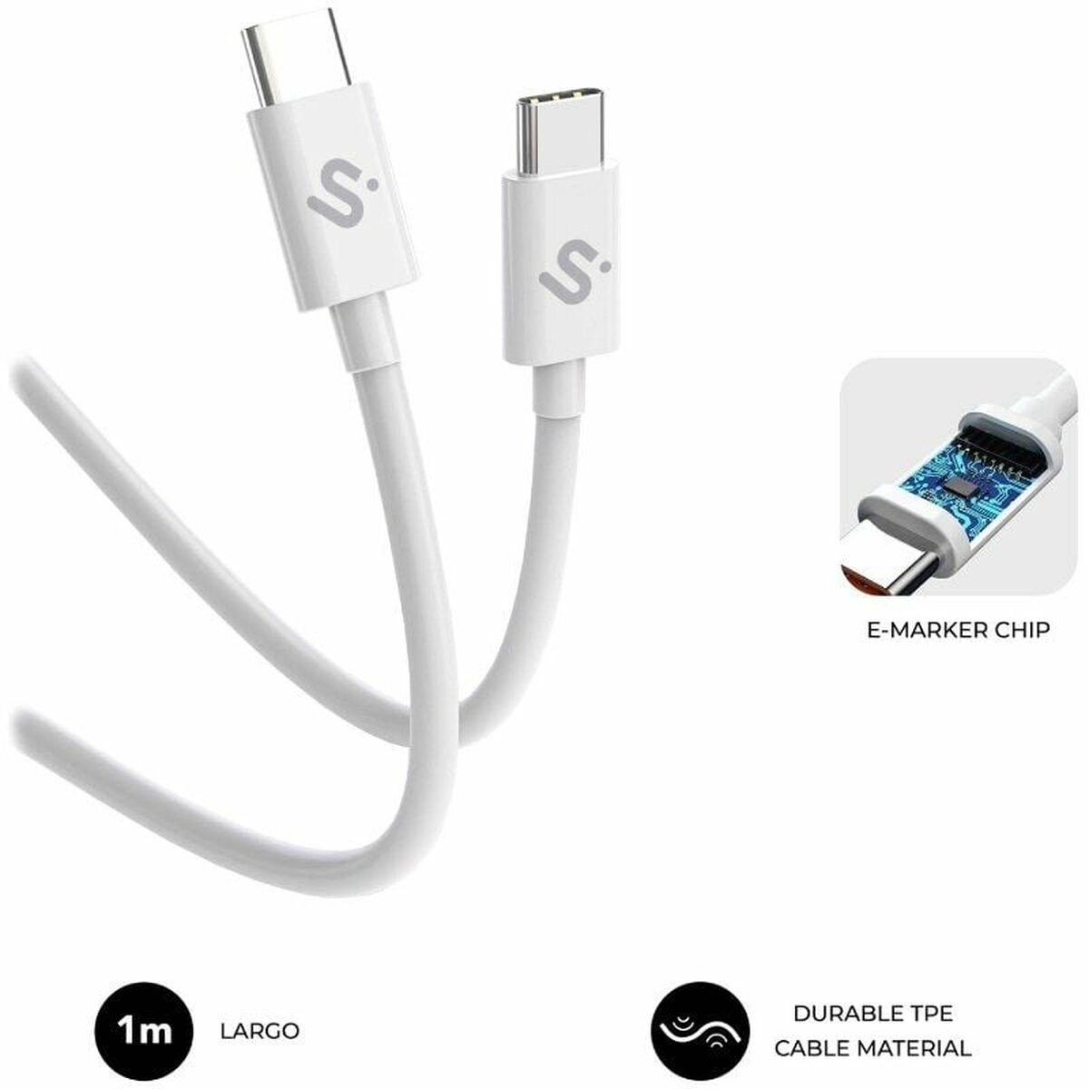 Image secondaire de Câble USB-C vers USB-C Subblim SUBCAB-C10010 1 m Blanc Noir