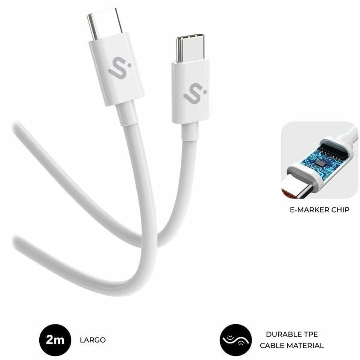 Image secondaire de Câble USB-C vers USB-C Subblim SUBCAB-C10011 2 m Blanc