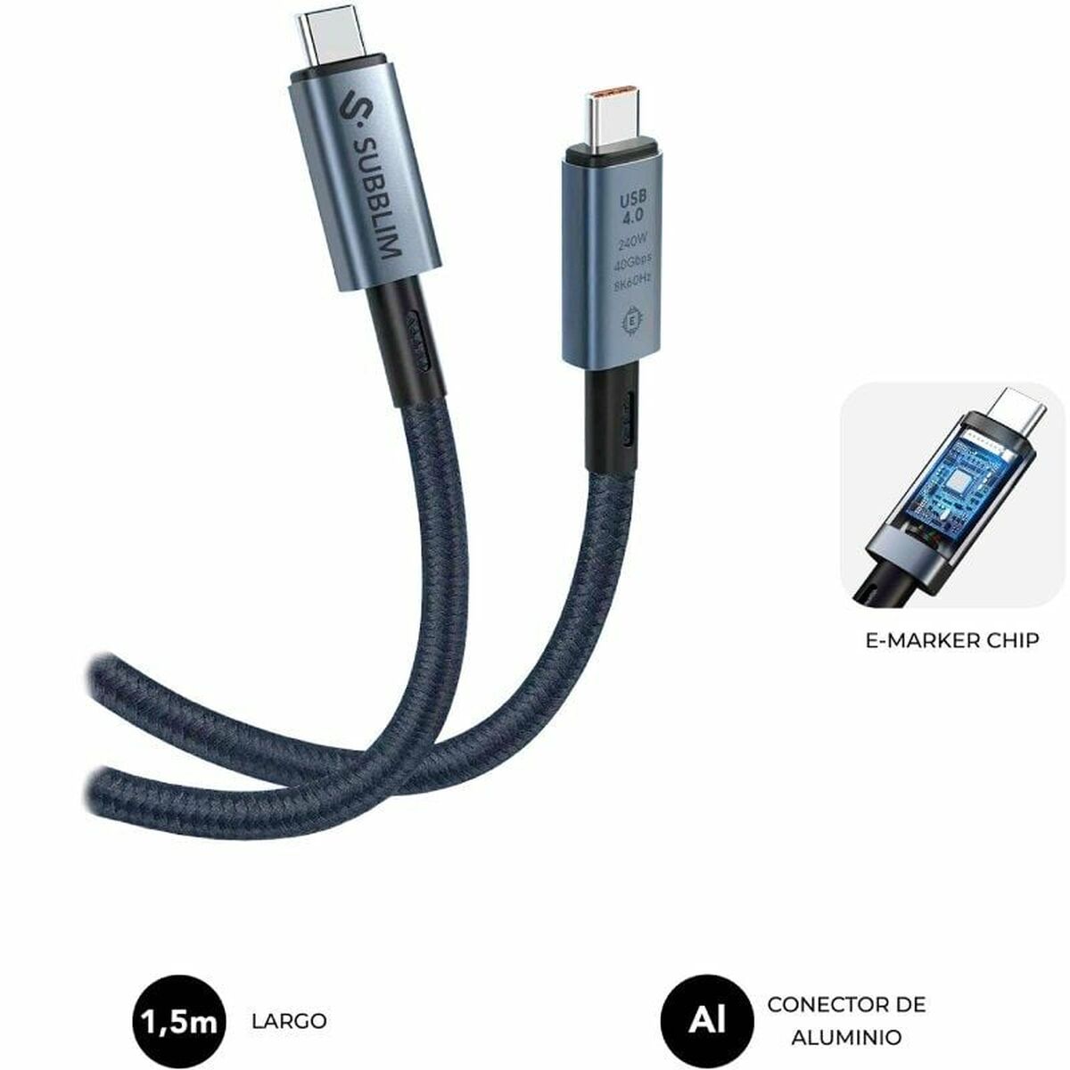 Image secondaire de Câble USB-C vers USB-C Subblim SUBCAB-C24010 1,5 m Noir