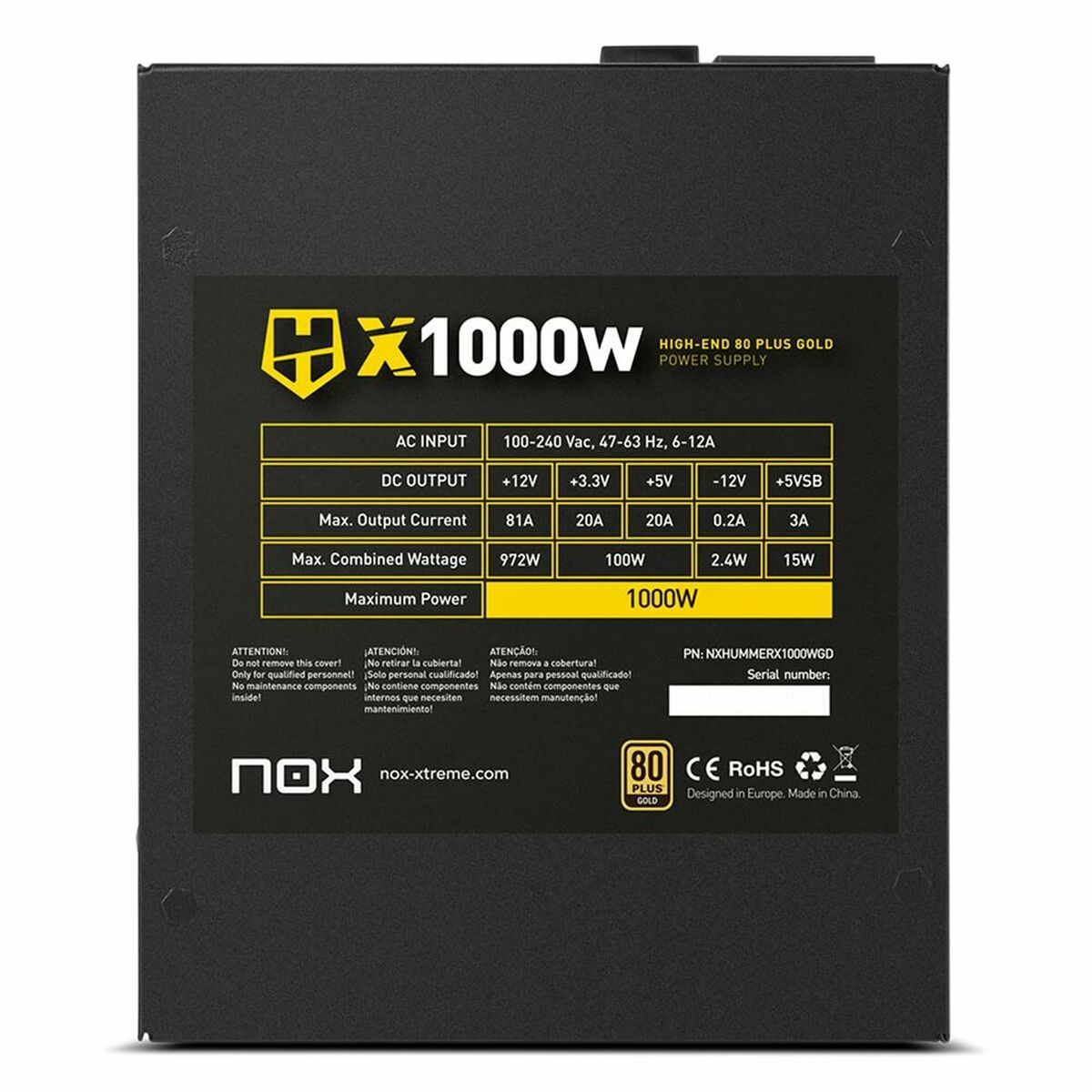 Picture of Power supply Nox-Xtreme NXHUMMERX1000WGD ATX 1000 W 80 Plus Gold
